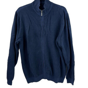 Tommy Bahama Men's Cashmere Blue Full Zipper Sweater with Elbow Patches